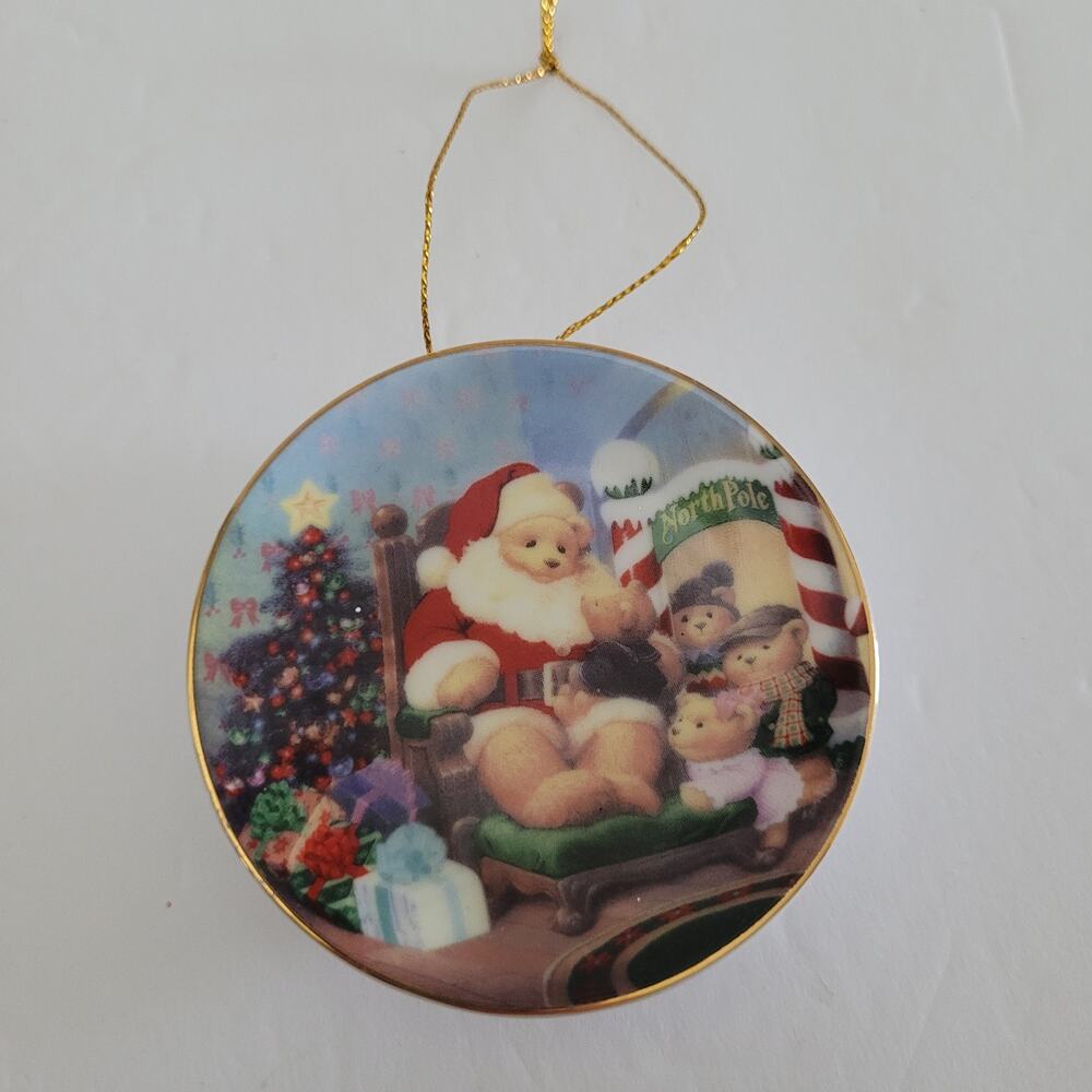 Collectible Santa Bear Family Christmas Ornament Plate 3"